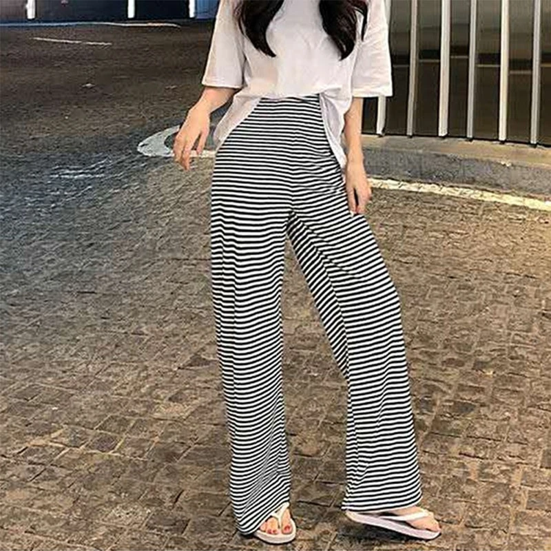 black and white horizontal striped pants