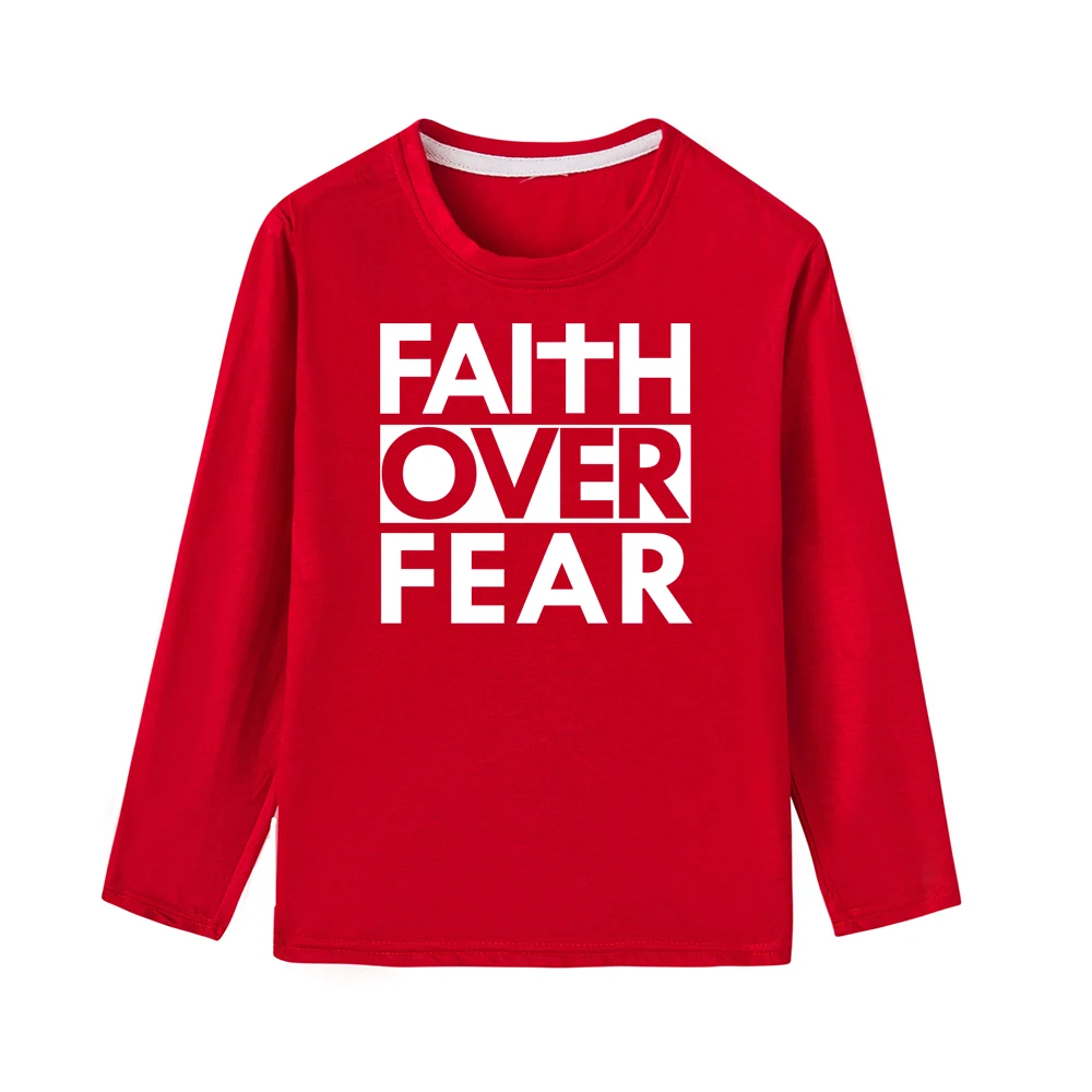 41V2-KLTRD- Faith Over Fear Одежда для детей с длинными рукавами Забавная детская одежда для маленьких мальчиков и девочек, футболка, Топы, модная одежда для малышей с буквенным принтом, изображением из мультфильма, футболки для детей, одежда - Цвет: 41V2-KLTRD-
