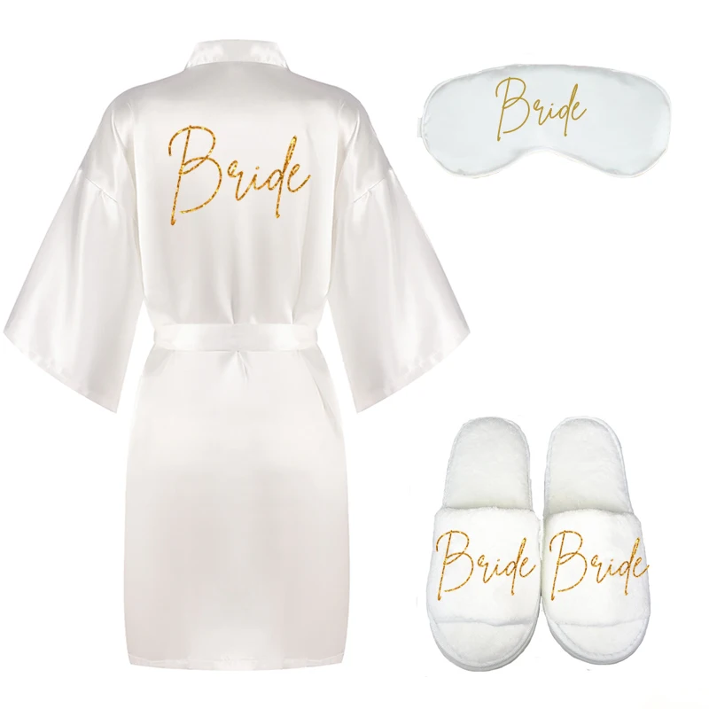 Bride Robes 3pc Set Eyemask Slippers