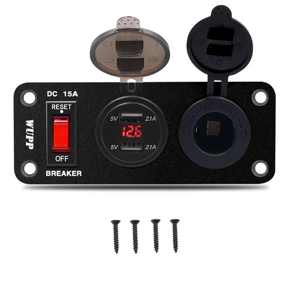 3 in 1 Multifunctional Switch Panel Dual USB Fast Charging Digital Voltage Meter Cigarette Lighter Socket for Auto Yacht