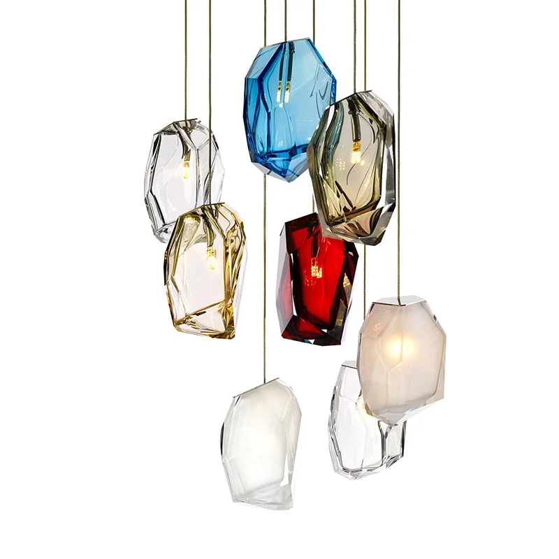 Nordic Ice cube Glass LED G4 Pendant Lights Colored Crystal Lamps Living Room Kitchen Hanging Lamp home Decor Luminaire | Освещение