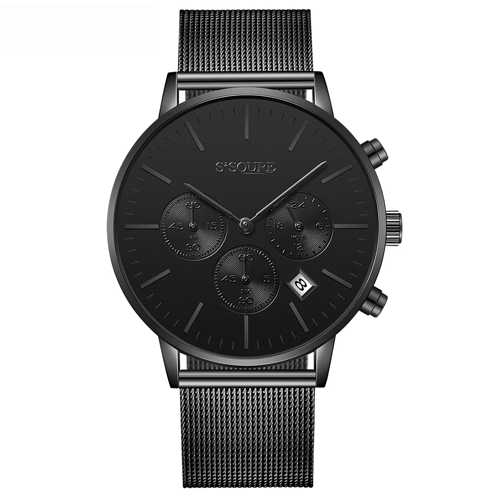 

2019 New Listing Men Business Watch Leather Strap Automatic Date Multi-function Waterproof Quartz Men's Watch Fashion Men Watch