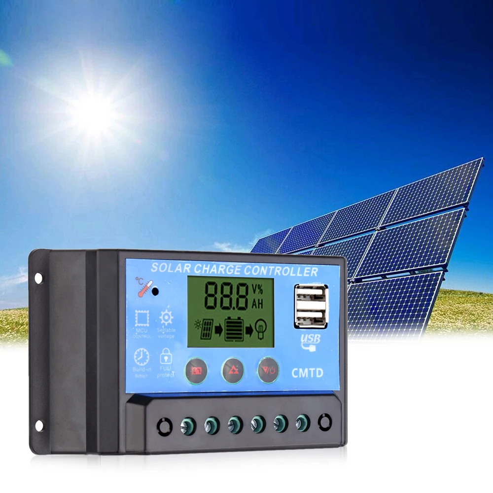Anself 12V/24V Солнечный контроллер заряда с ЖК дисплей Дисплей автоматический таймер