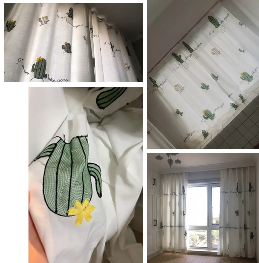 Nordic свежий шторы с вышивкой для Спальня простой пастырской зеленый горшечные растения Гостиная полу-затенение окна Шторы M176#5