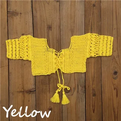 Yellow Top Ручное вязание крючком цветок юбка Женский комплект бикини купальник сексуальный пляжный Чехол Бикини Топ+ юбка Бохо стиль эластичный пояс кисточки - Цвет: Yellow Top