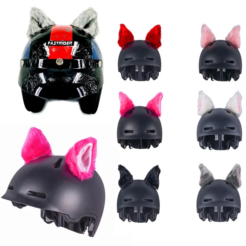 2Pcs Car Motorcycle Helmet Cute Plush Cat Ears Motocross Full Face Off Road Helmet Deco Accessories Sticker Cosplay Auto Styling