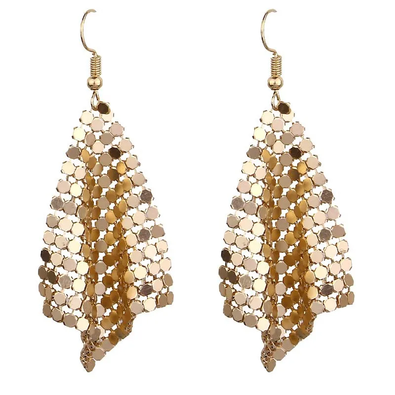 

Gold Silver Alloy Geometric Drop Earrings for Women Punk Sequins Long Dangle Earring Fashion Jewelry for Women Accessories