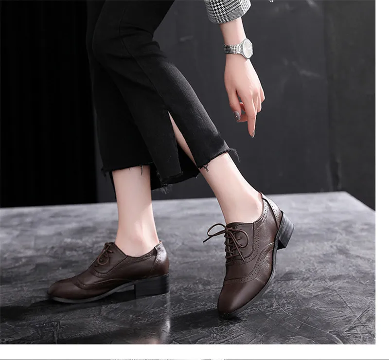 Handmade Big Size 32-42 Women Oxfords Shoes Vintage Genuine Leather Brogues Oxford Shoes For Woman British Carved Ladies Oxfords (25)
