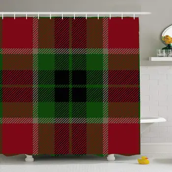 

Shower Curtain Set with Hooks 66x72 Detailed Red Seamless Green Thread Track Tartan Plaid Checkered Scottish Print Pattern