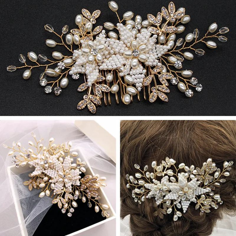 Заколки ручной работы рисовые жемчужные бусы невесты аксессуары для волос для свадьбы украшение для волос гребешок диадема заколка H058