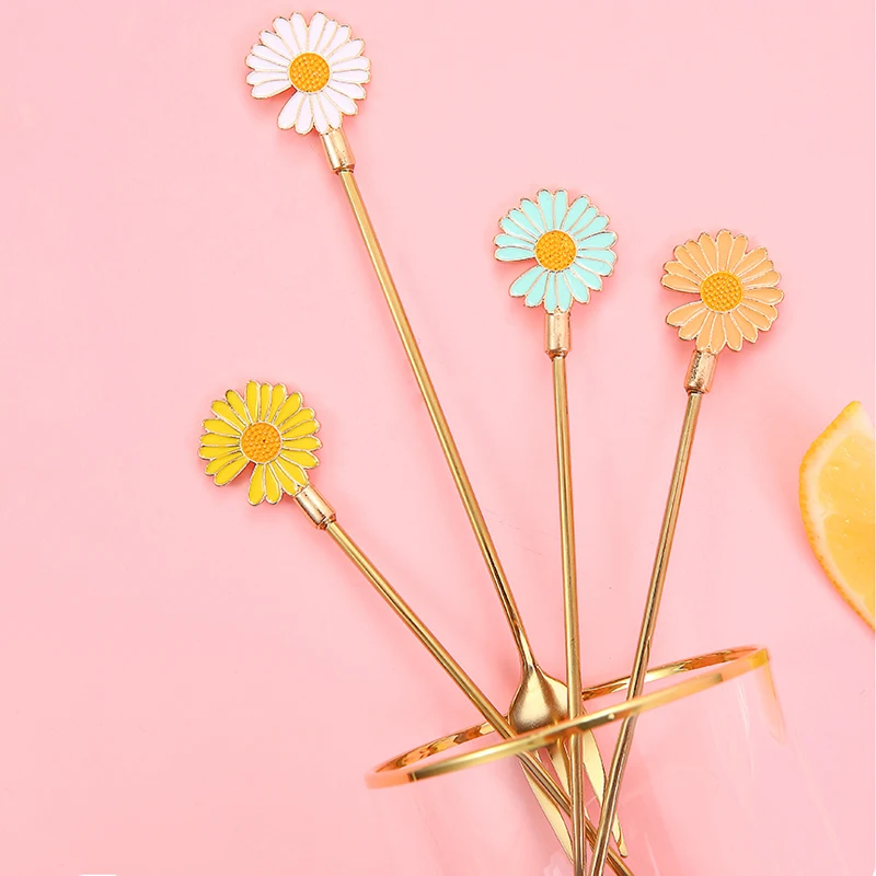 1pcStainlessSteelThinHandleSakuraDaisyGoldSpoonCoffeeSpoon