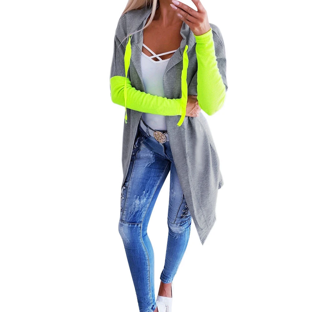 

2019 Fashion Women Autumn Leisure Hooded Sweatshirts Long Casual Loose Patchwork Cardigan Streetwear Hoodies Sweatshirt