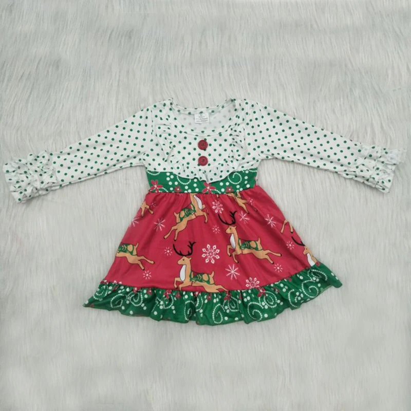 Платье с длинными рукавами для маленьких девочек от 0 до 8 лет Праздничные рождественские платья с оленем для новорожденных зимняя повседневная одежда для девочек vestido infantil