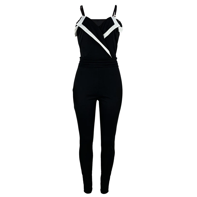 Women Spaghetti Strap Off Shoulder Jumpsuit Elegant Color Block Bodycon Long Overalls Jumpsuit Summer Fall Streetwear Clubwear