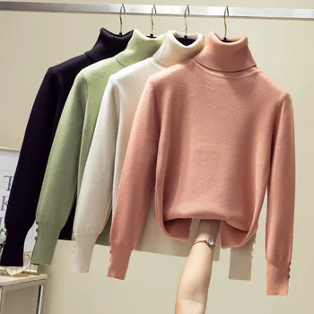 

Loose Fit Fashion Long Sleeve Knitted Sweater Top Women Korean Style New Autumn Winter Thick Turtleneck Sweater Female