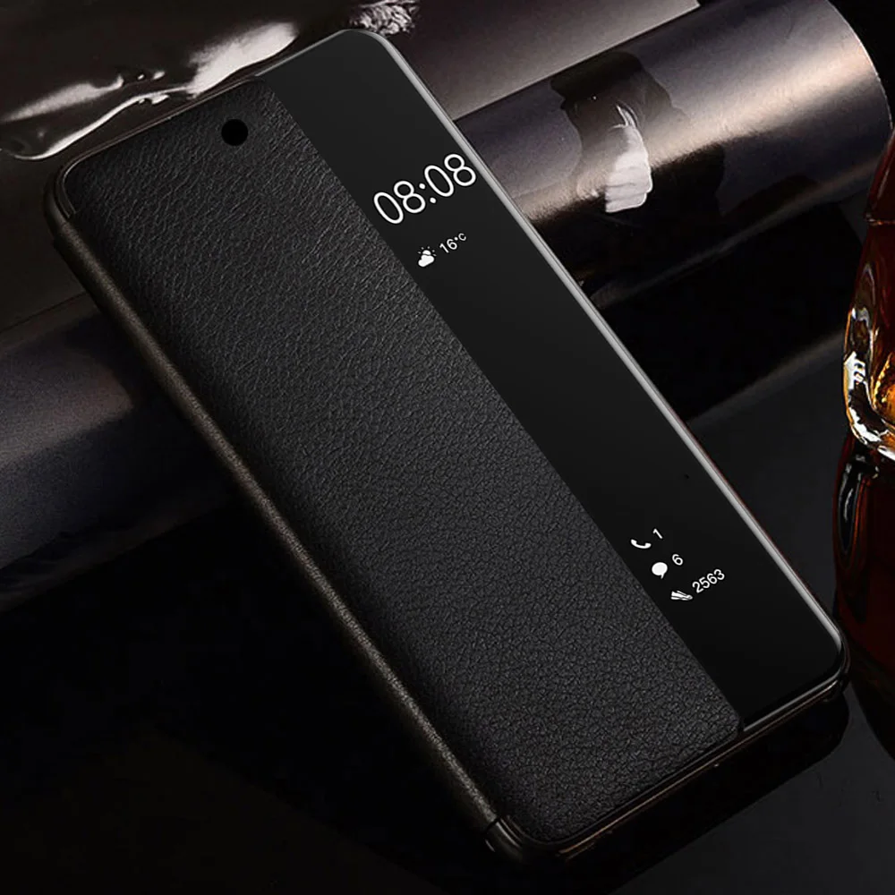GUUGEI флип-чехол кожаный чехол для телефона для huawei P20 Pro мобильный телефон флип-над окном вид смарт-флип Капа Para Celular - Цвет: black phone case