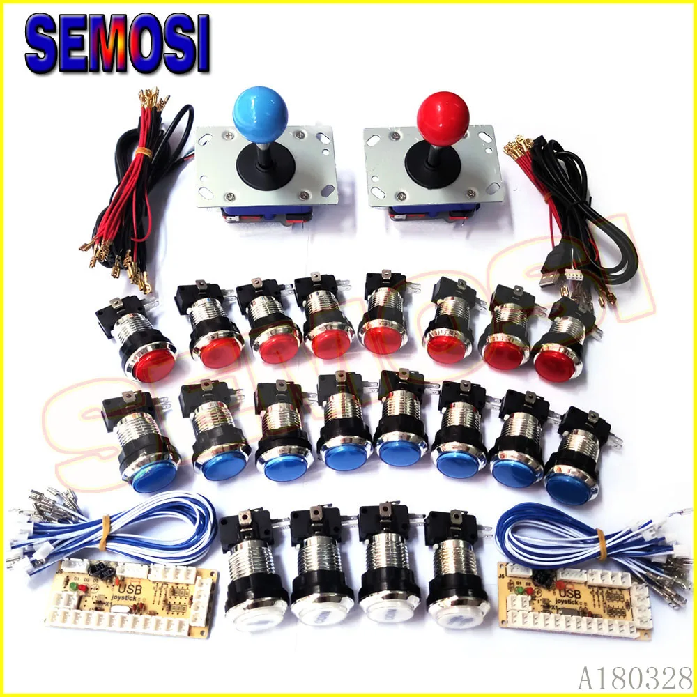 

30mm LED Push Button ZIPPY Joystick Arcade Game Control Board DIY Kit To USB Encoder Zero Delay for 2 Players Pandora Machine