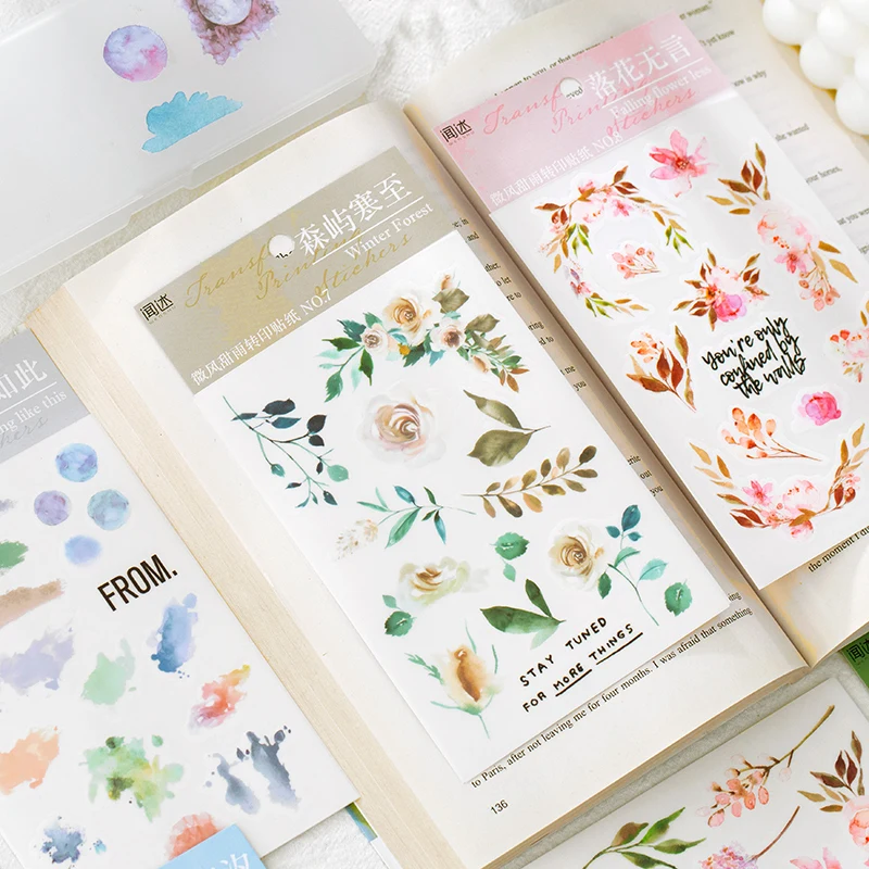 DIY Rub On Transfer Stickers Aesthetic Scrapbooking Material Plant Flower Planet Journal Album Diary Canvas Decoration 2Pcs/Set decorative stickers,diy scrapbooking accessories