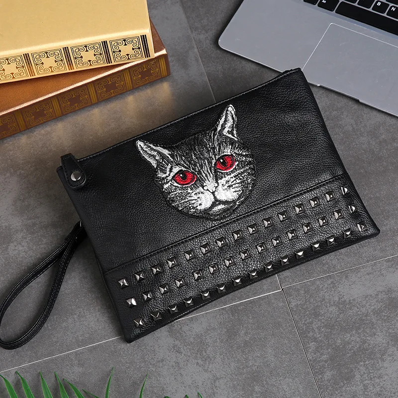 

Men's clutch bag high quality personality cat pattern Korean version of the casual envelope shoulder diagonal bag 2019new JIULIN