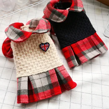 

Dog Supplies Pet Dog Cat Autumn and Winter Clothes Plaid Love Cute Skirt Dog Costume Dog Costumes for Small Dogs