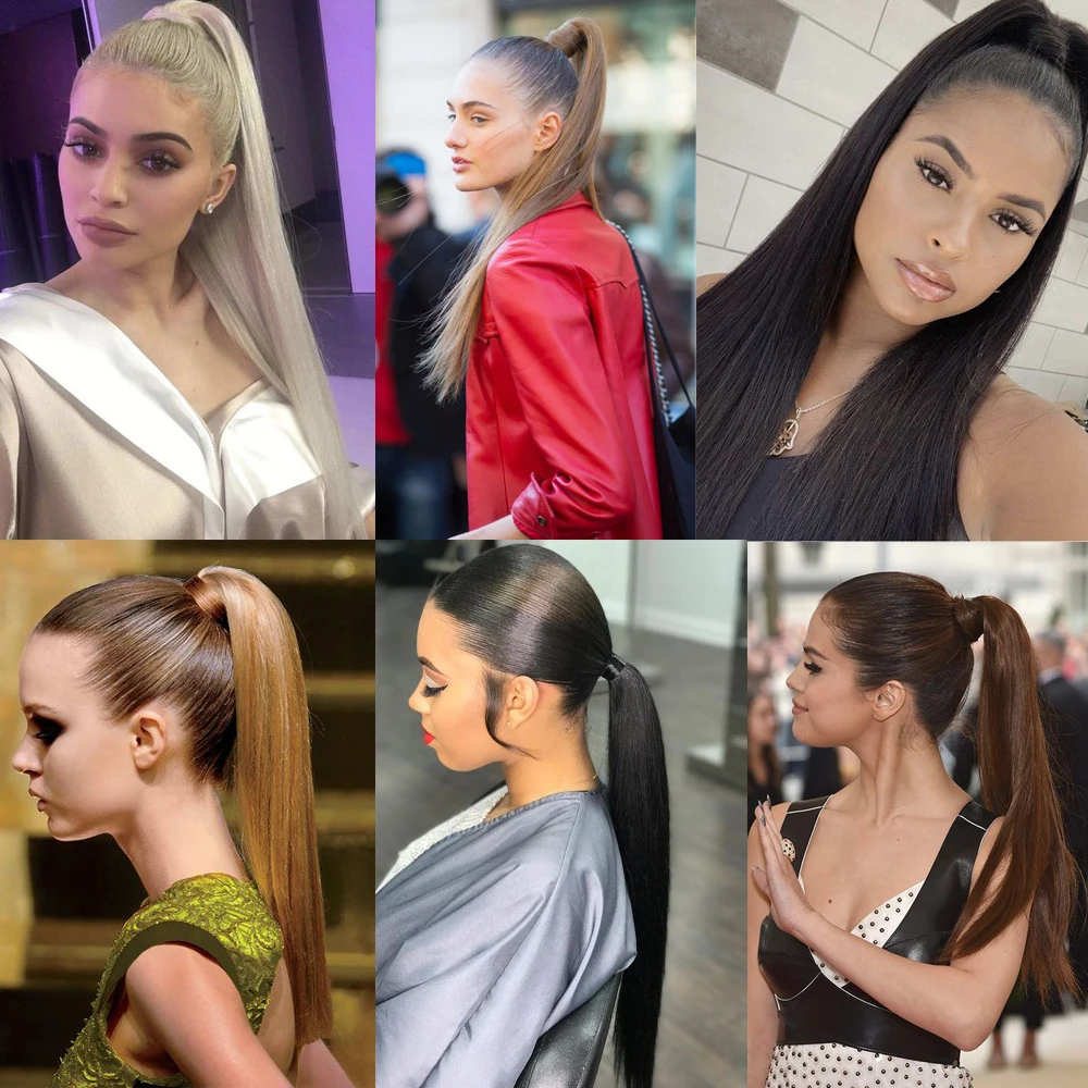 NICESY Synthetic Black Long Straight Ponytail Hair Extensions Heat Resistant Hair 22Inch Wrap Around Pony Hairpiece