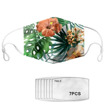

Tropical Leaves/ floral Pattern Women Face Masks with 7pcs Filters Windproof Reusable Masks Breathable Soft Lady Mask