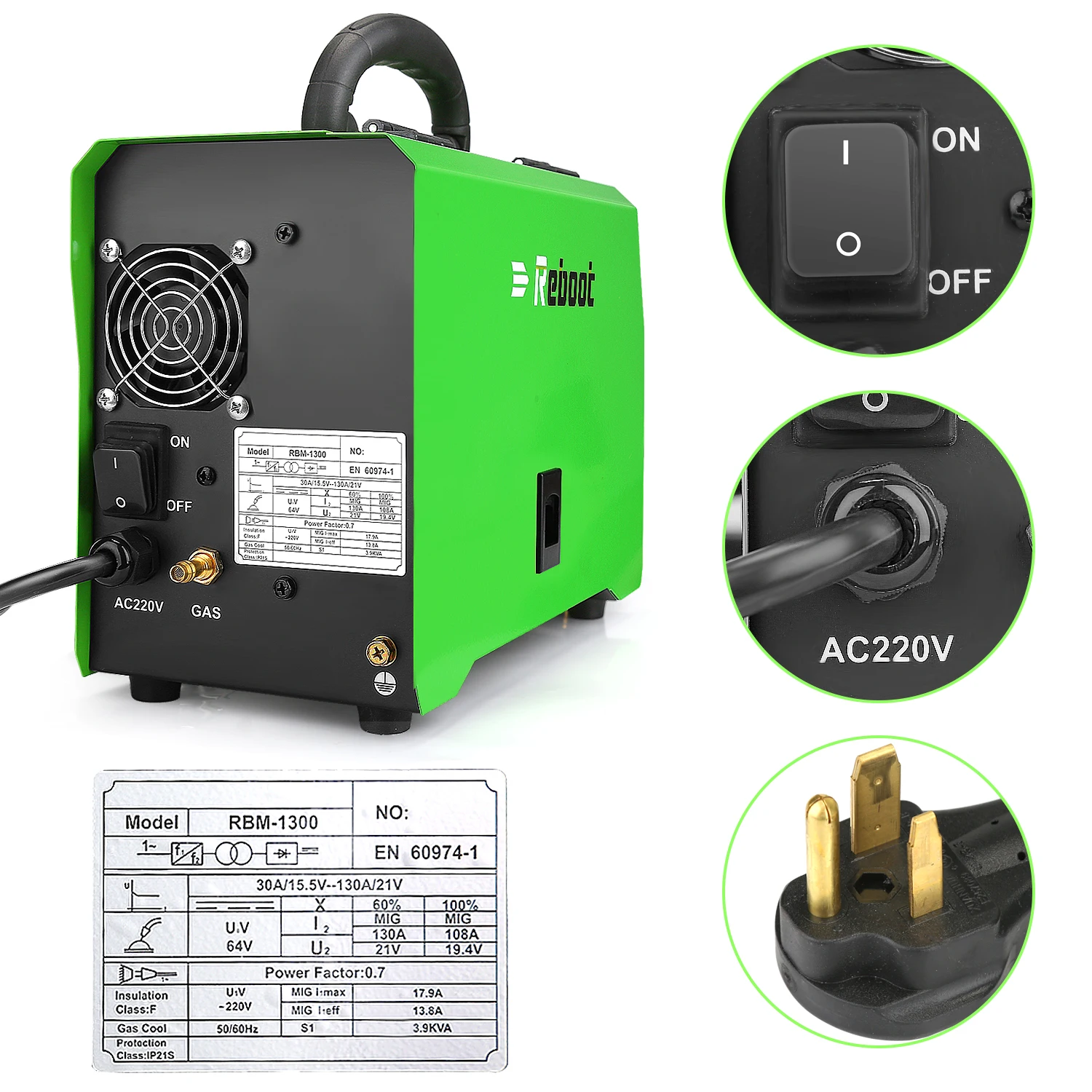 Equipo de soldadura REBOOT MIG1300 MMA MAG 220V con accesorios