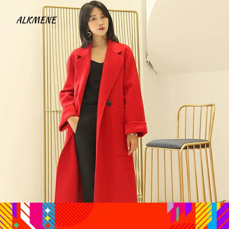 Женское тонкое пальто из 100% кашемира длинное двухстороннее шерстяное на одной