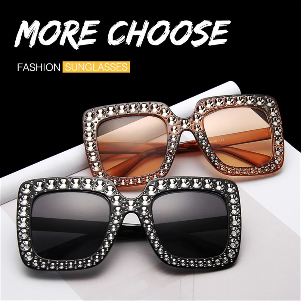 Opulent Crystal-Embellished Oversized Square Sunglasses
