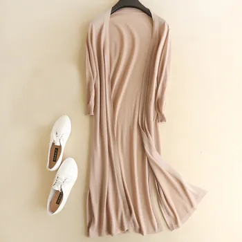 

Plus Size 2XL Casual Loose Autumn Women Midi Long Cardigan 2020 Fahison Thin Silk Knitted Cardigans Female Sweater Coat Jacket