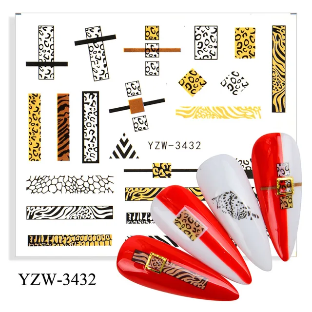 Colorful Face Flower Stickers Nail Stickers Transfer Nails Water Decal Nail Decals Leaf Sticker Series Watermark Nails Geometric YZW-3432