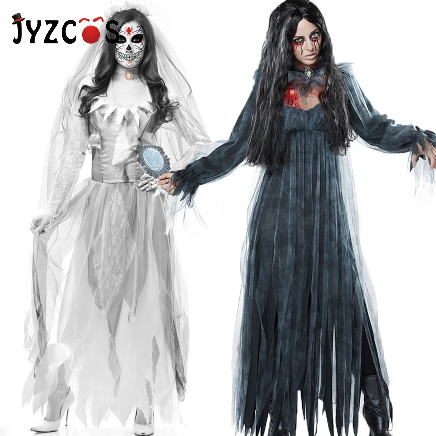 

JYZCOS Halloween Dresses Horror Ghost Bride Zombie Costume Disfraz Mujer Game Dress Bar Stage Witch Demon Cosplay Women Clothing