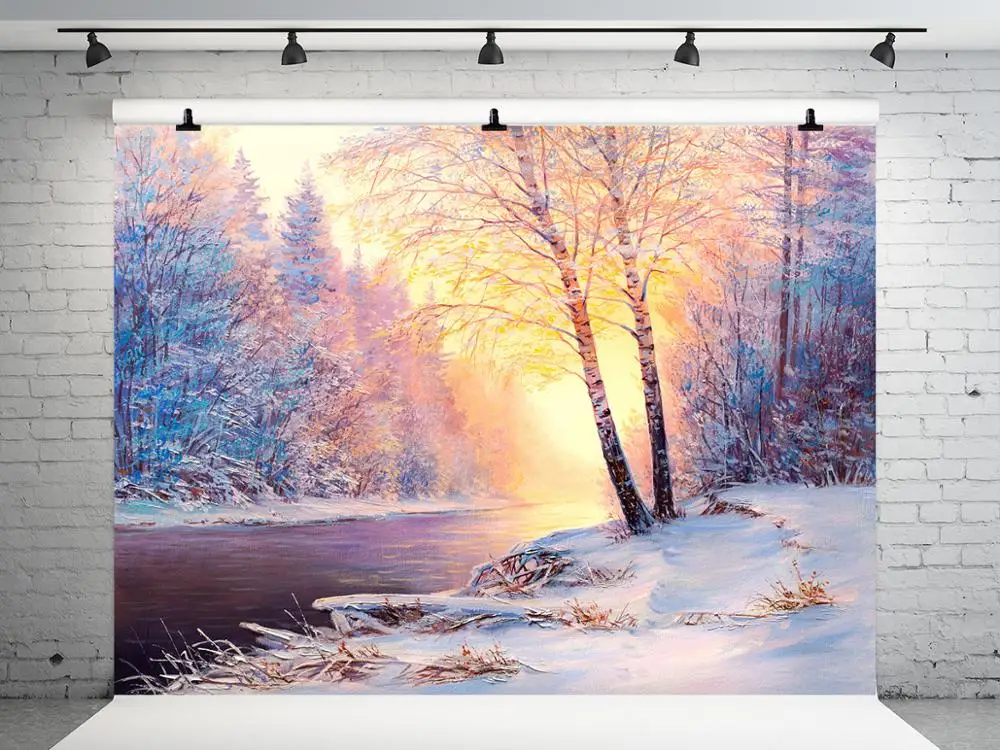 VinylB 10x10 футов зимние фотографии фоны дерево фото Солнечный свет снежное поле для
