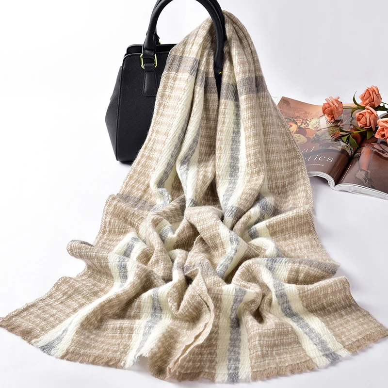 Cashmere Scarf Women Winter Korean Striped Shawl Thick Warm Long Pashmina Temperament Wool Scaves for Women Foulard
