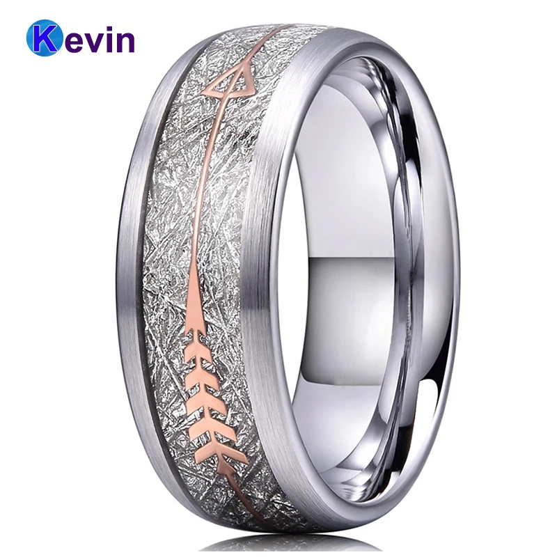 Kaufen Silber Hochzeit Bands Silber Ring Wolfram Hartmetall Ring Mit Rose Gold Stahl Pfeil Und Weiß Meteorit Inlay Neuheiten