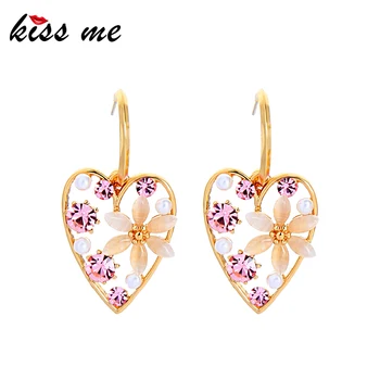 

kissme Delicate Crystal Acrylic Pearl Heart Shape Drop Earrings For Women Unique Opal Flower Gold Color Brass Earrings Jewelry