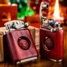 

2021 New Rotating Rocker Lighter Men and Women Gifts Pure Copper Rosewood Lighter Grinding Wheel Retro Playable Lucky Turn Beads