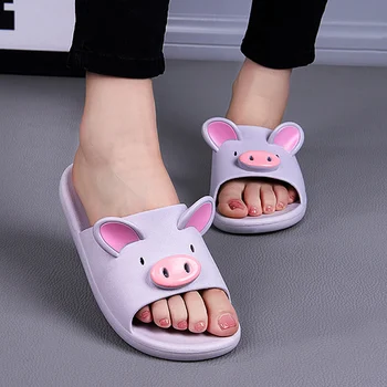 

Cartoon Pig Slippers Couples Flat Sandals Home Bathroom Outside Beach Flip Flops for Summer BHD2