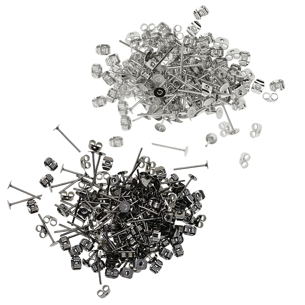 400Packs 4mm Round Flat Stud Earring Posts with Back Jewelry Making Findings