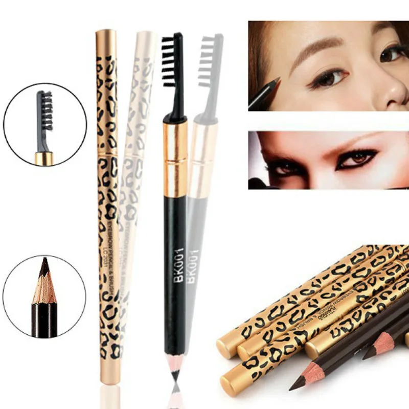 1 pçs leopardo impressão 5 cor dupla terminou sobrancelha lápis à prova dwaterproof água de longa duração sem blooming olho sobrancelha tatoo caneta para a mulher da moda