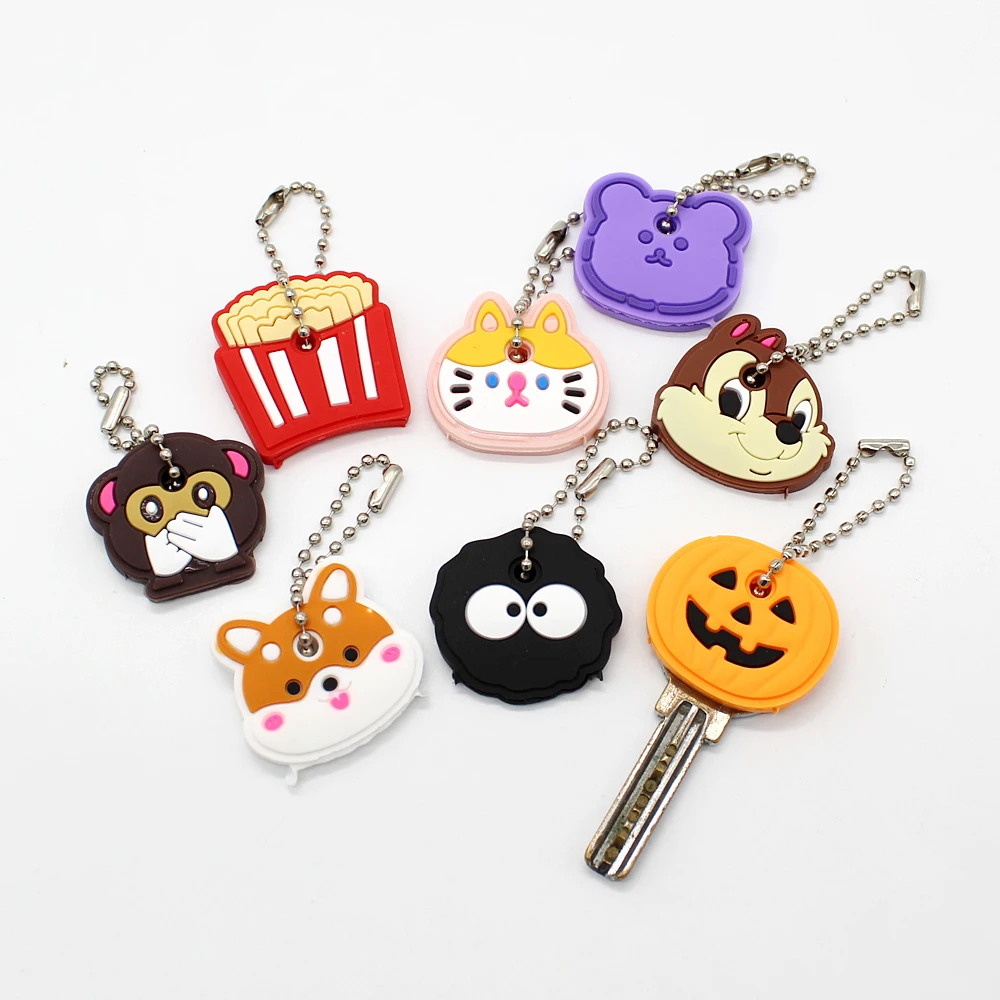 Cartoon Soft Silicone Protective Key Case Cover for Key Control Dust Cover Holder Women Cute Small Chain Pendant Keyring Key Case Key Holder Key Protector