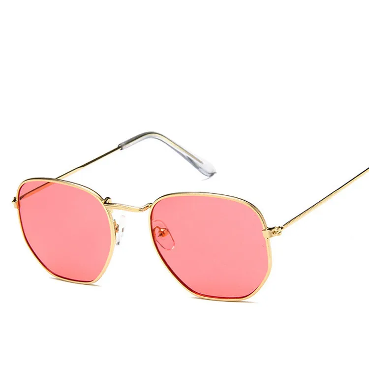 Модные солнцезащитные очки для женщин, брендовая дизайнерская маленькая оправа, полигоновые прозрачные линзы, солнцезащитные очки для мужчин, Винтажные Солнцезащитные очки, шестигранная металлическая оправа - Цвет линз: 009