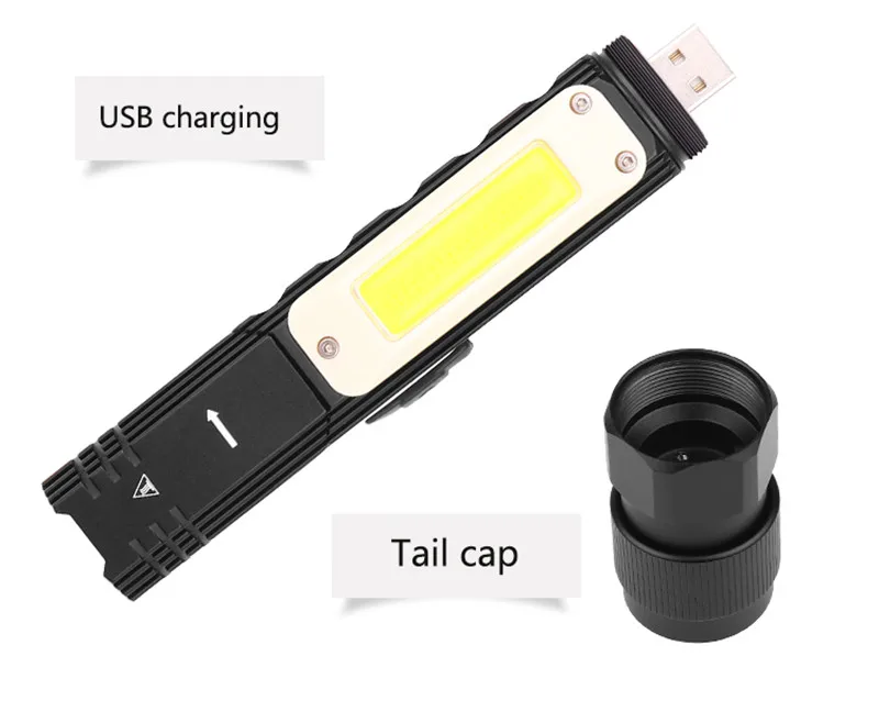 High lume Handfree Tactical Flashlight Dual Fuel 90 Degree Twist Rotary Clip Rechargeable Super Bright 5 Modes LED Torch Outdoor