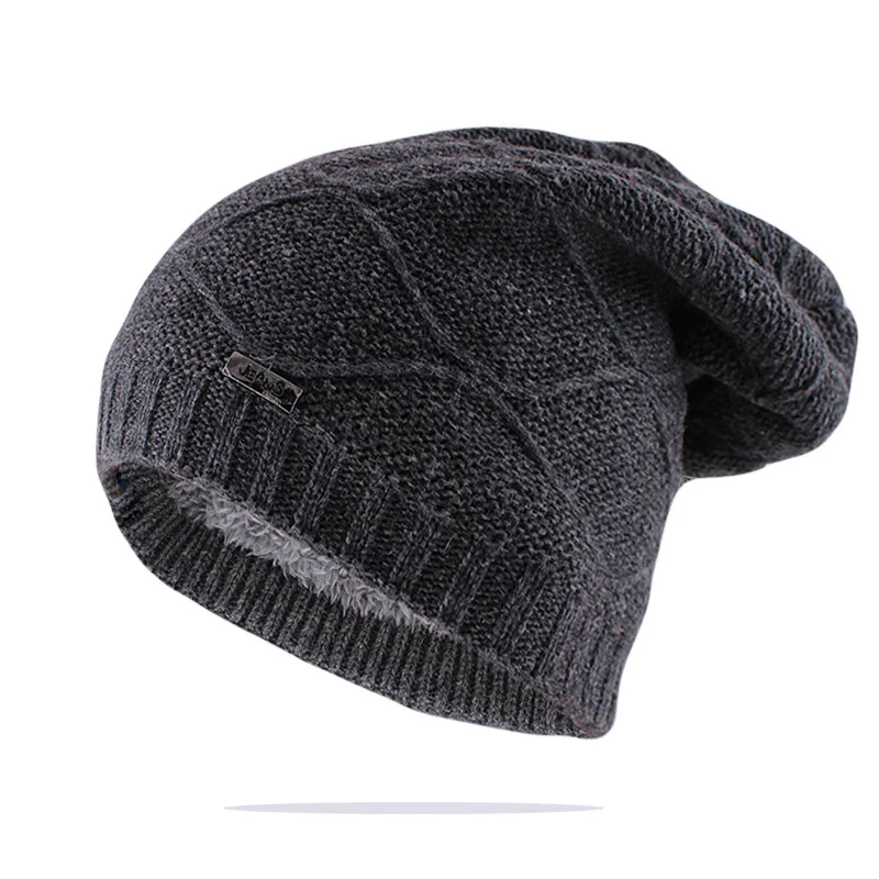 Модные мужские зимние шапочки Skullies, вязаные красивые мягкие хлопковые женские теплые шапочки, фирменные черные полосатые мужские шапочки - Цвет: Серый