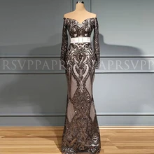 Элегантный длинный рукав в арабском стиле стильные вечерние одежды v-образный вырез Русалка Серебро блесток женское вечернее платье для вечеринки