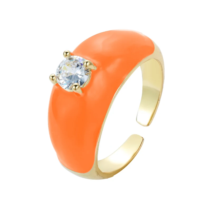 2021 INS Color Rainbow Fashion Rings For Women Finger Jewelry Clear CZ Colorful Neon Enamel Open Adjusted Dome Ring