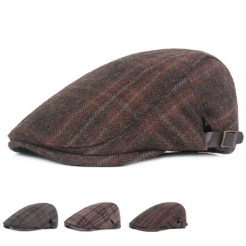 

Autumn Winter Wool Felt Adult Adjustable Ivy Cap Newsboy Cap Men Warm Berets Plaid Male Driving Flat Cabbie Caps