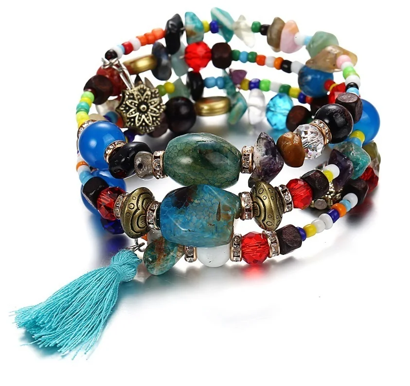 Цветной браслет из бирюзы в стиле бохо для женщин и мужчин, браслет из металла, меди, смолы, натурального камня, очаровательный этнический регулируемый браслет