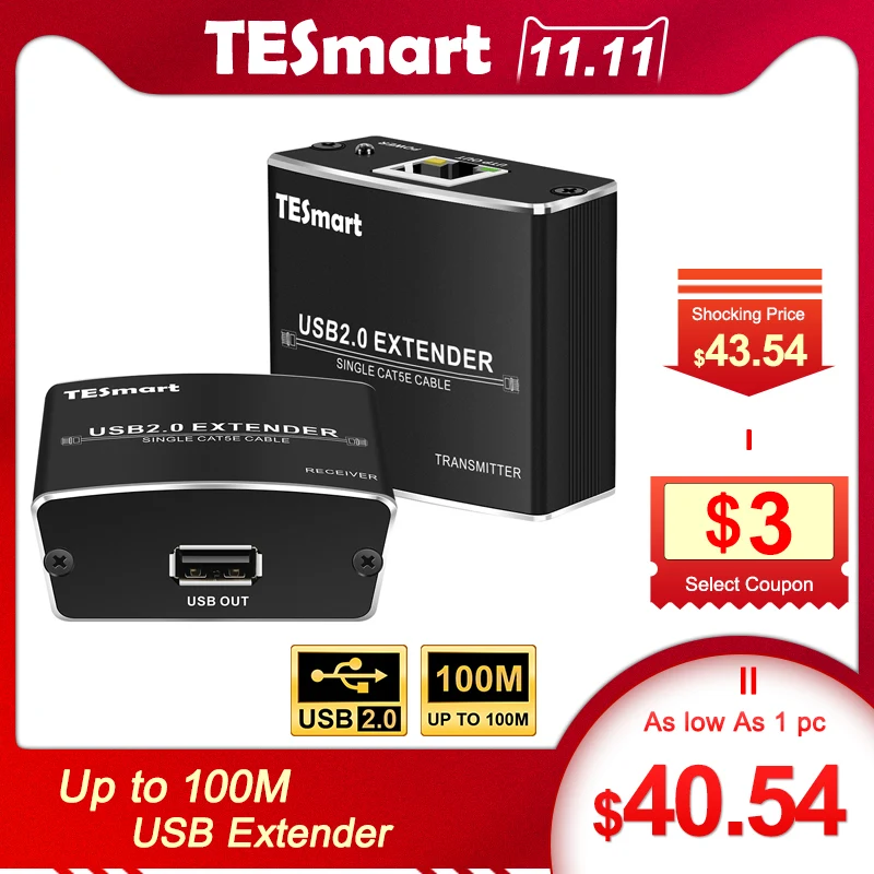 USB2.0 УДЛИНИТЕЛЬ 100 м USB к Cat5E/6 RJ45 LAN UTP до 100 м/328Ft Ethernet расширение с кабелем TypeA USB 100 м удлинитель USB концентратор