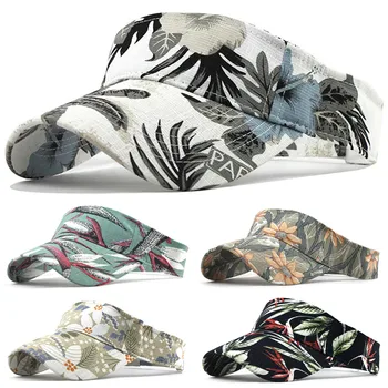 

Unisex Running cap Empty top sun Visor hat washed canvas visor printed outdoor cap Adjustable Sport cap #L5